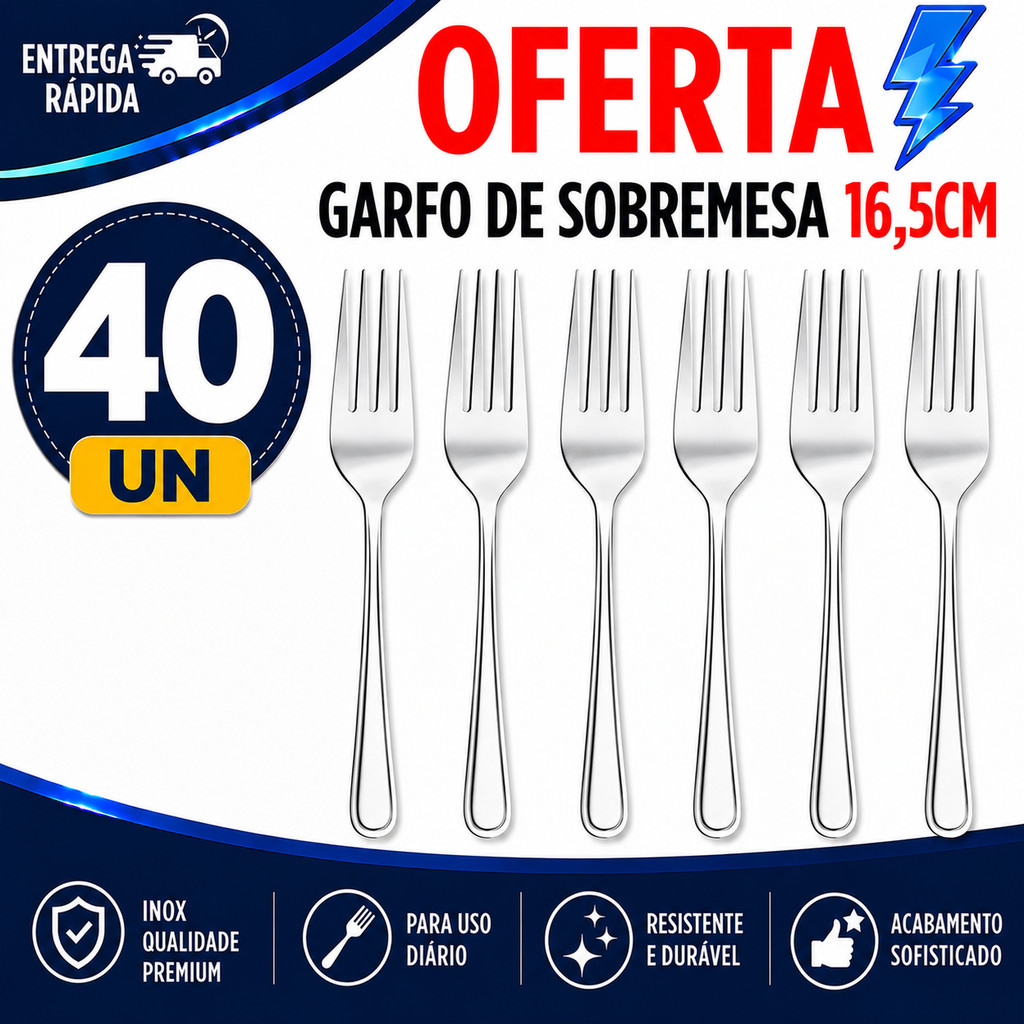 40 UNIDADES GARFO SOBREMESA INOX PREMIUM UTILIDADES DOMÉSTICAS QUALIDADE