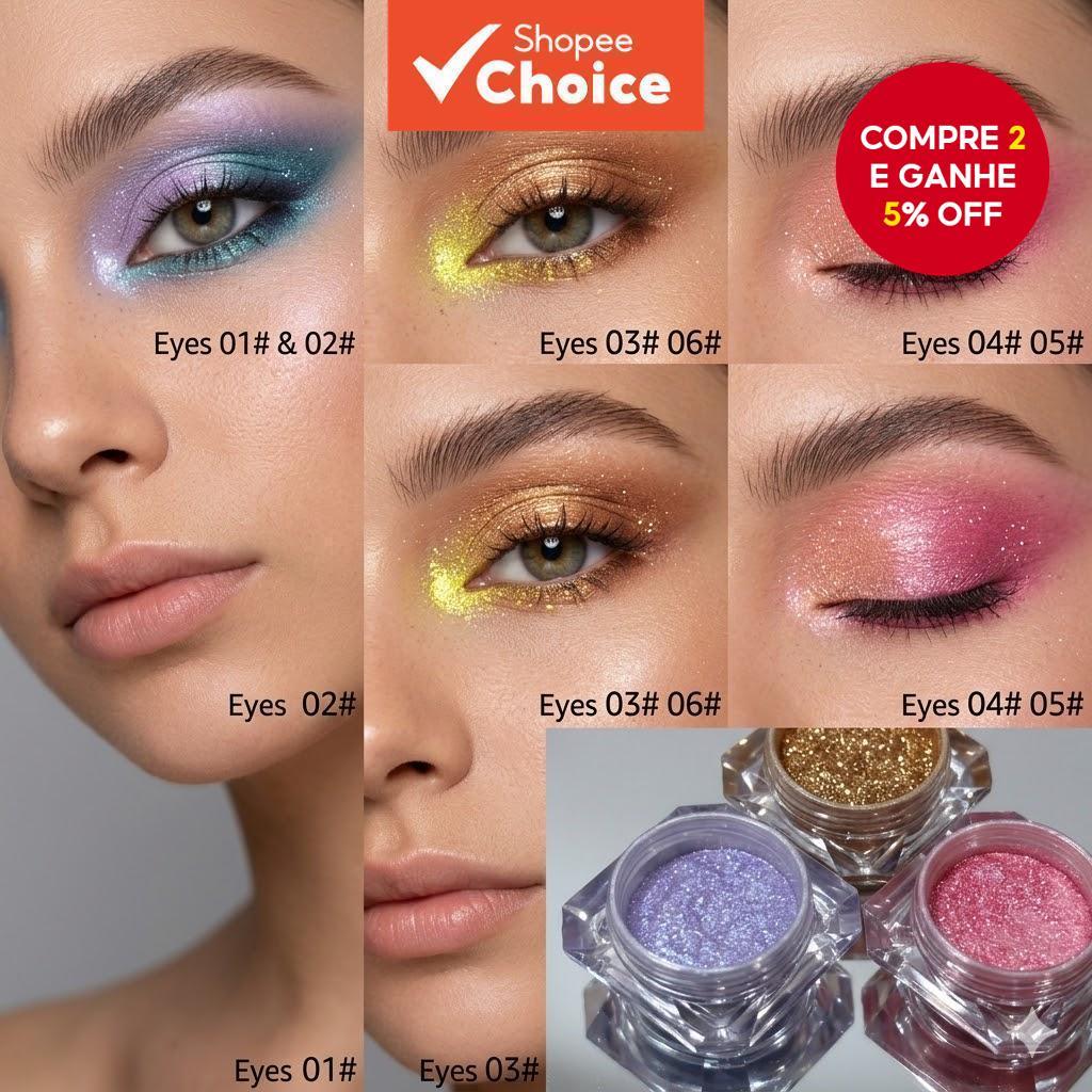 Sombra de Olhos Perolada de 6 Cores Grau Cosmético, Brilho Iridescente, Pigmento de Mica Diamante