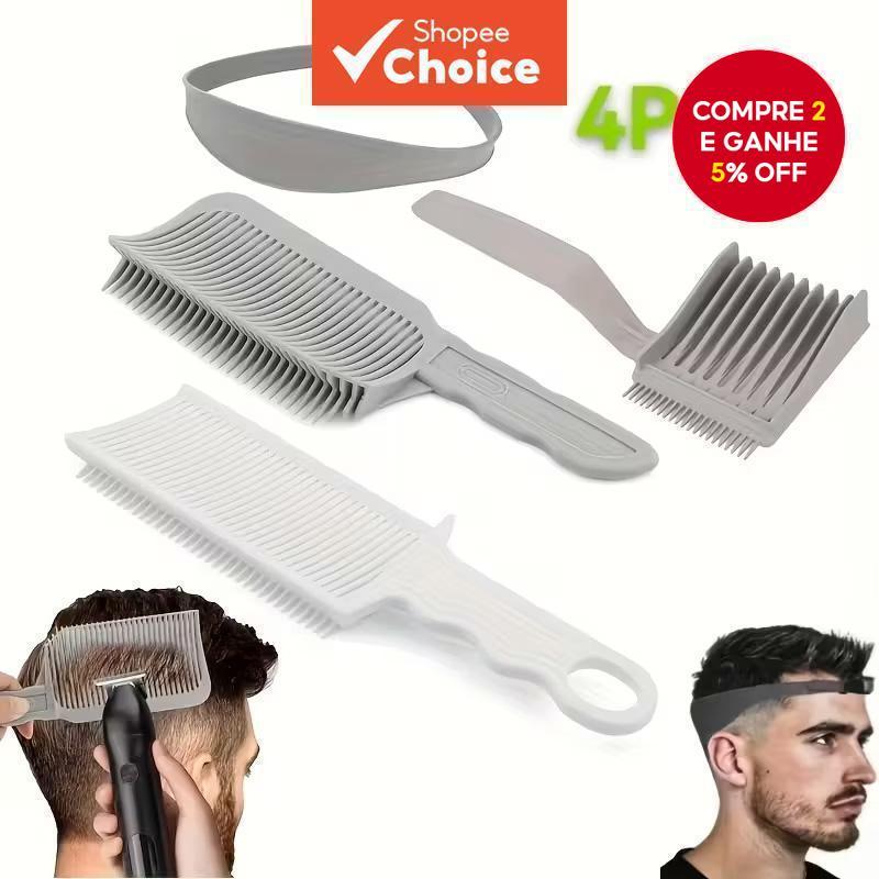 Pente de Desbaste para Fade, 4pcs Guia de Desbaste para Barbeiro Masculino com Faixa de Silicone para Corte de Cabelo,