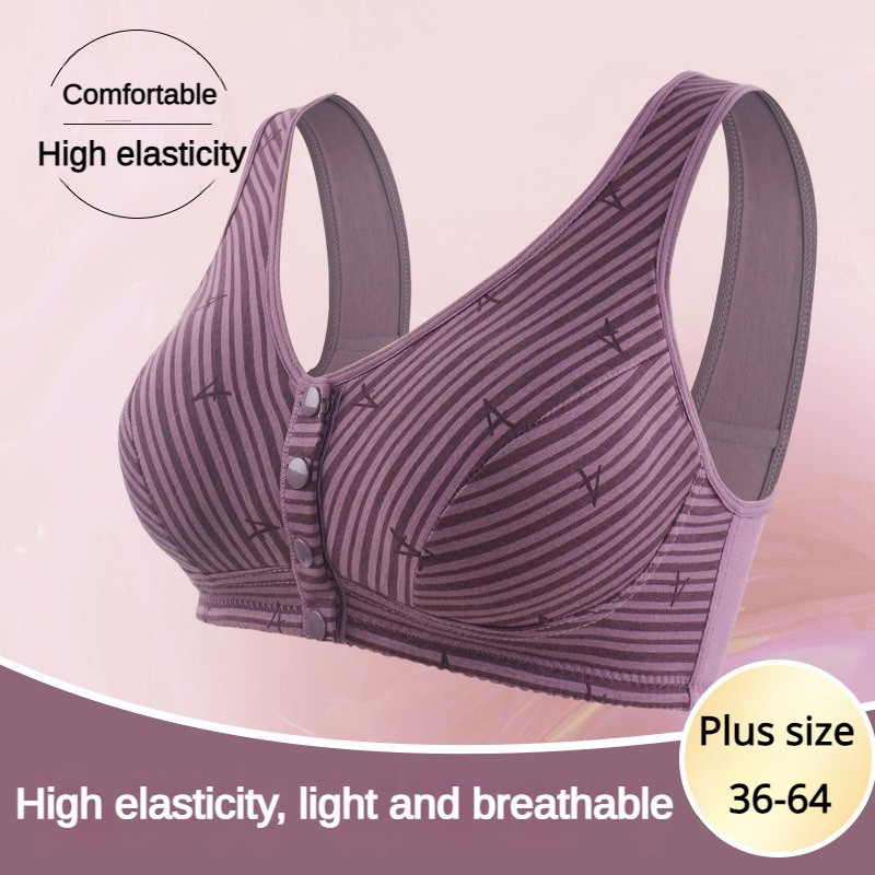 Nova lingerie de algodão macio com copa fina e fecho frontal para mulheres de meia-idade e idosas, tamanho 36-58, modelo