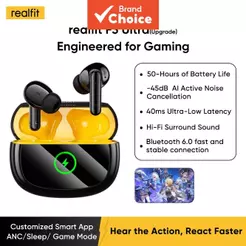 Realfit F3 Ultra Fones de Ouvido Preto TWS -45dB ANC Carregamento Flash Graves Profundos Bateria 50H Configuração EQ no