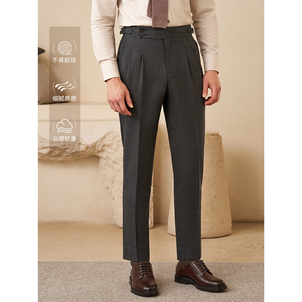 [Tecido VBC] Calças Nápoles masculinas de lã importada cinza Casual Slim fit calças formais de negócios