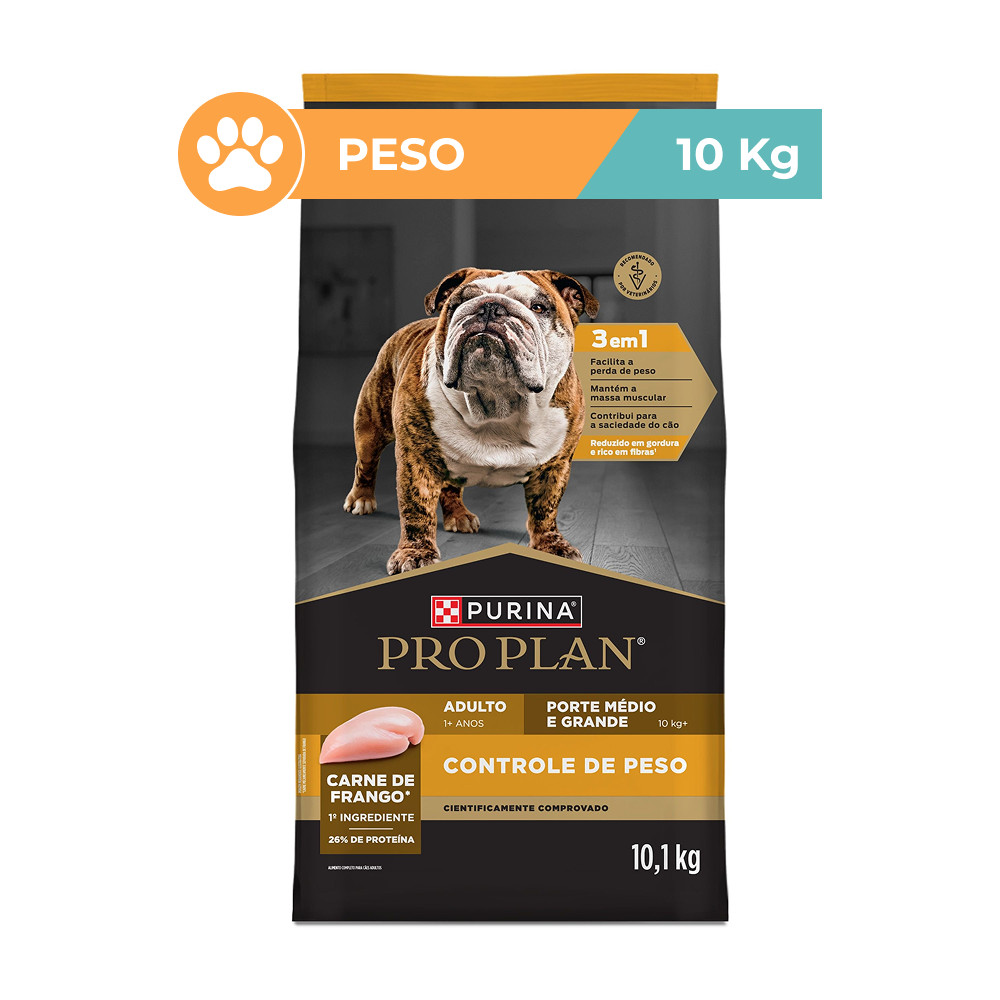 Ração Pro Plan Frango Controle Peso Cães Médios Grandes 10kg