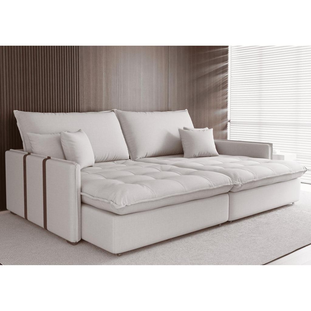 Sofá-cama Retrátil Reclinável 4 Lugares Linho 2,14m Maldivas