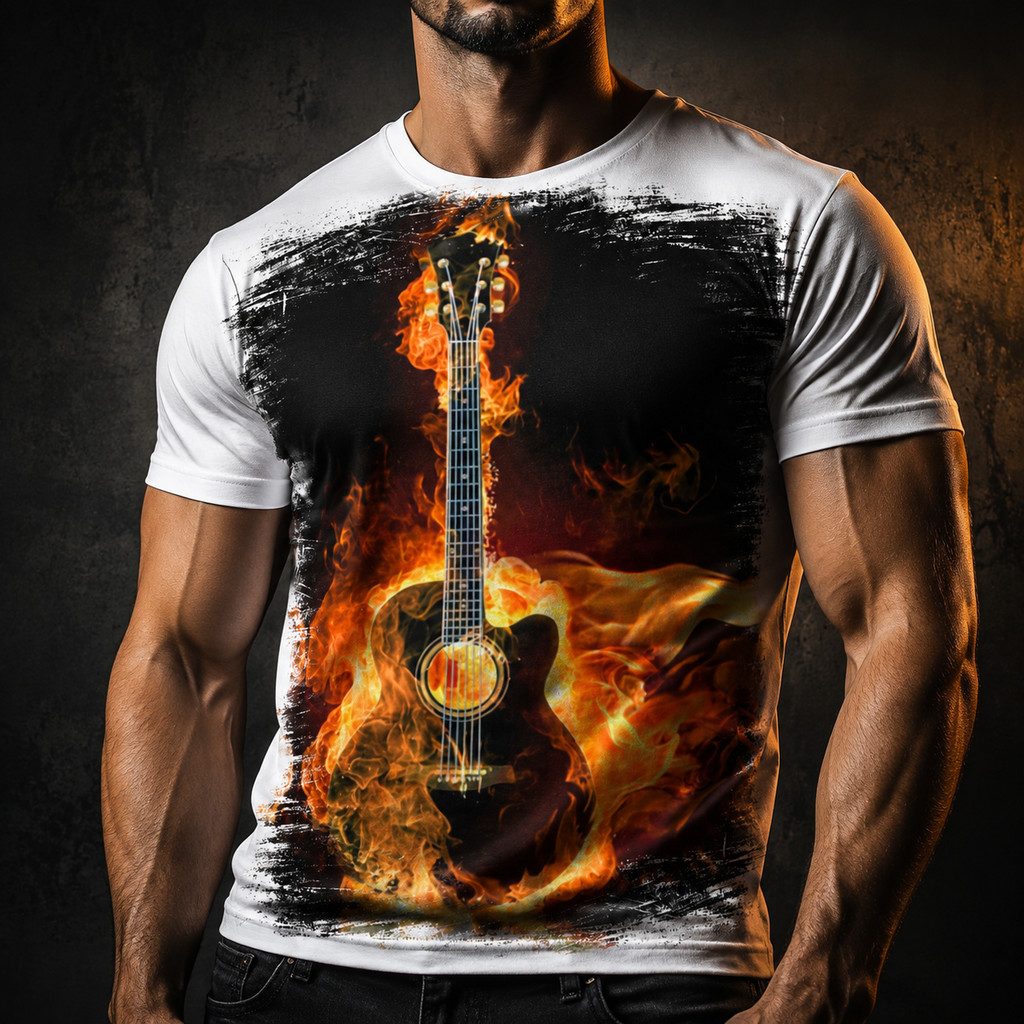 Camiseta violão fogo instrumento musical - Zuur 06