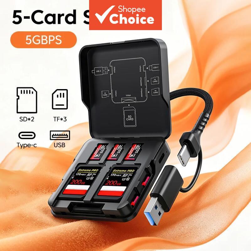 Caixa leitora de cartões 2 em 1 com cabo USB/Tipo-C, USB 3.0 de alta velocidade, compatível com SD/TF