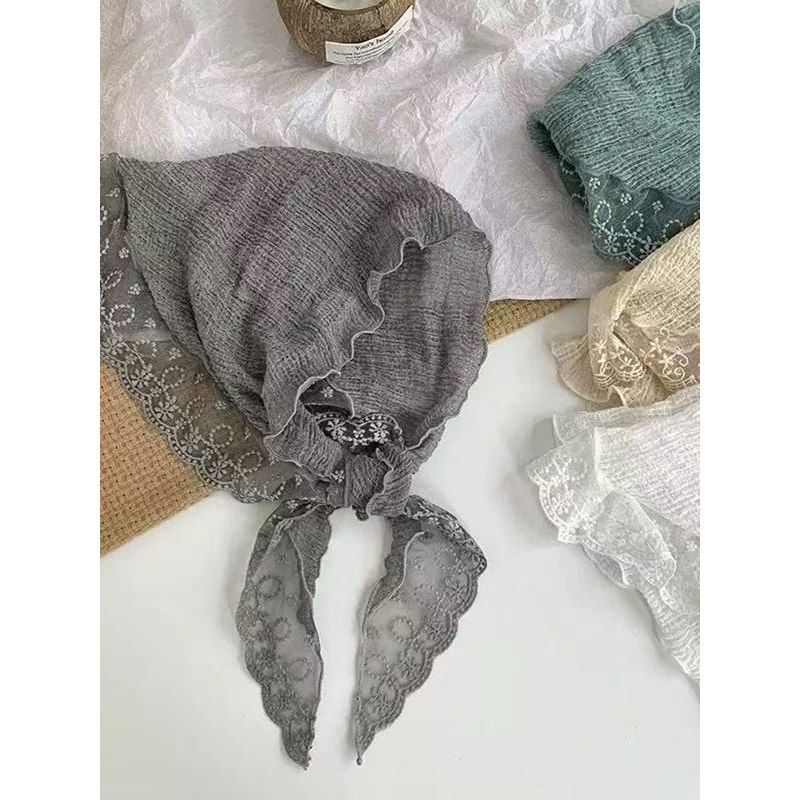 Triângulo cachecol feminino lenço de seda bandana francês feminino protetor solar pescoço proteção cachecol renda bandan