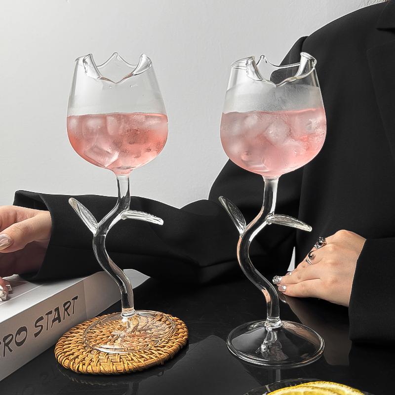 Copo de vinho rosa exclusivo, copo criativo de coquetel, copo de champanhe de alto valor, copo de vinho tinto, flor