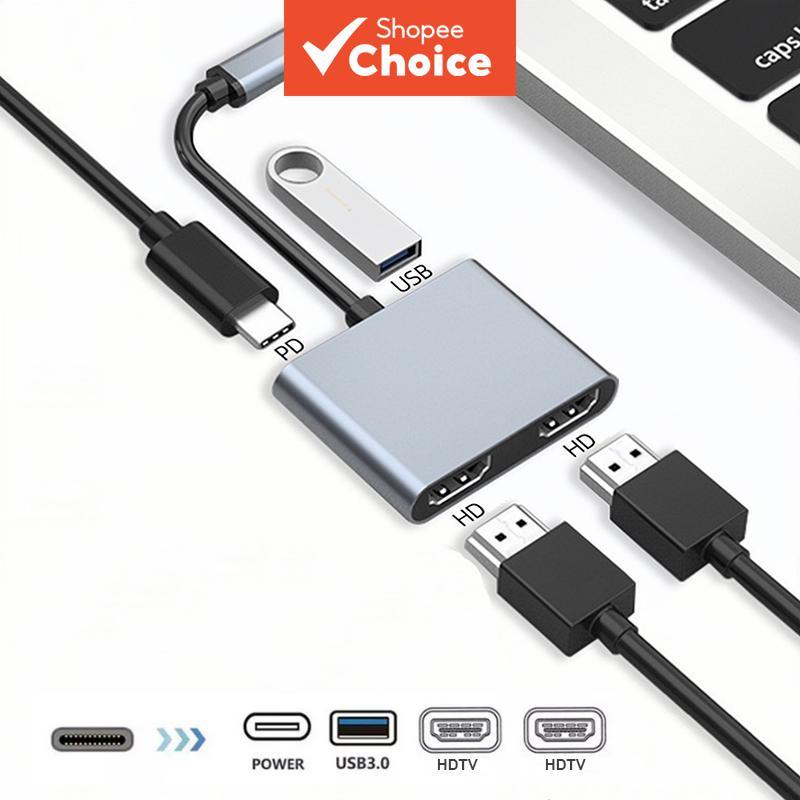 4 em 1 USB-C para Dual HDMI Hub Extensor Divisor PD USB HUB 4K Multi Display Conversor Suporte Para Carregamento Rápido