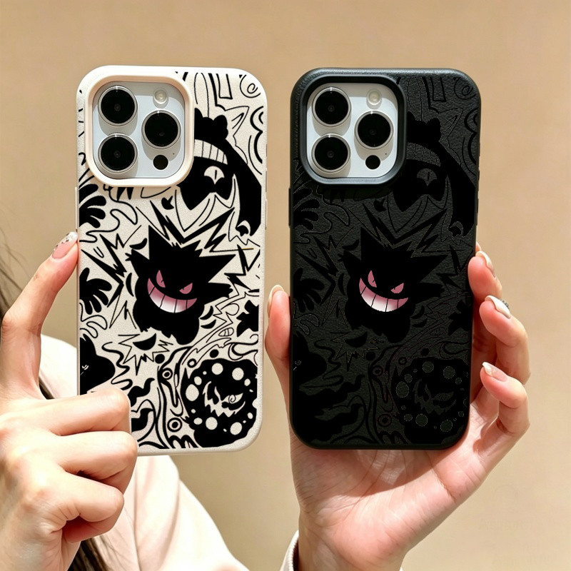 Capa De Telefone Para IPhone 17 Pro Max 16 15 14 13 Plus 16E Silicone Macio PU Couro Pokémon Gengar Tendência Marca Fosc