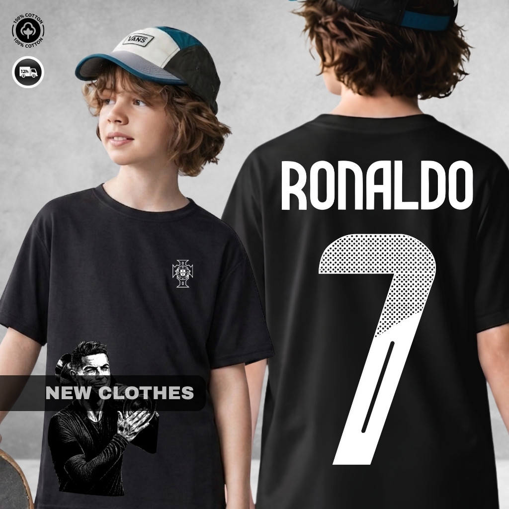 Camiseta CR7 Infantil Cristiano Craque Ronaldo GOAT Portugal 7 Robozão Casual Futebol Camisa Algodão