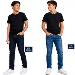 Kit 2 Calças Jeans Masculina Infantil Juvenil Confortável 8 10 12 14 16 Anos