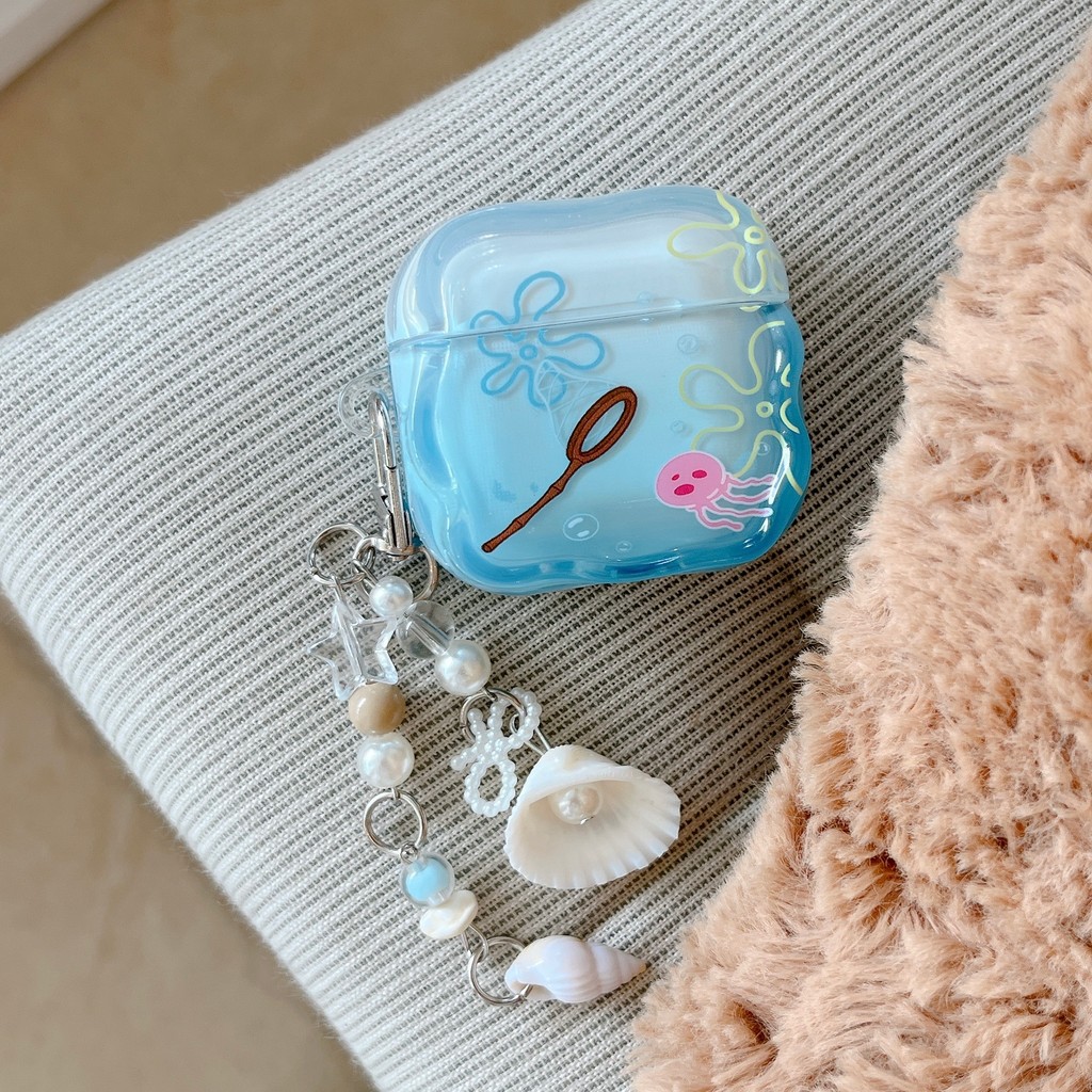 Bonito Seabed Pérola Escudo Corrente Para AIRPODS 4 ANC PRO 3 1/2 Caixa Protetora IMD Fone De Ouvido Caso Capa