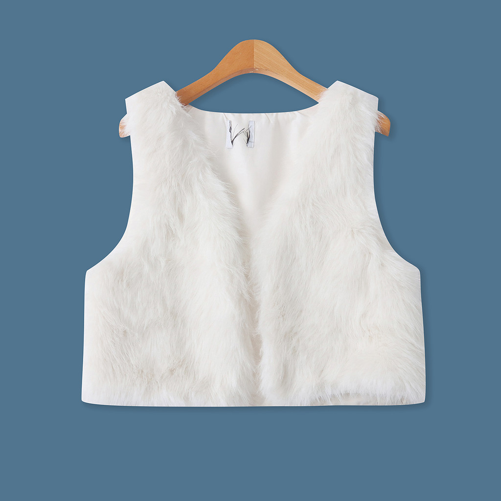 Colete de pele sintética inverno novo estilo comércio exterior feminino All-Match moda com decote em V fino ajuste curto