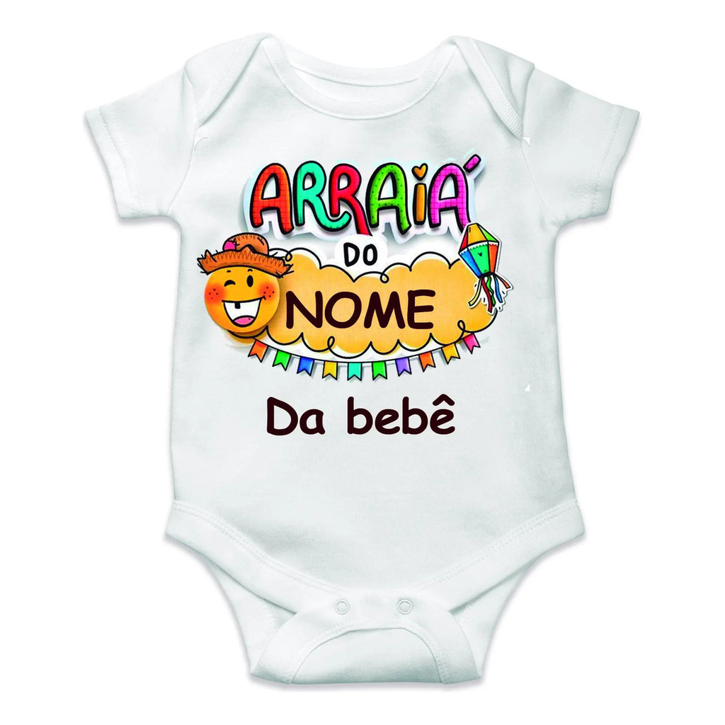 Body Bebê Infantil Body Roupa Bebê Festa Junina Arraiá Com Nome Personalizado Malha Macia Manga Curta Unissex