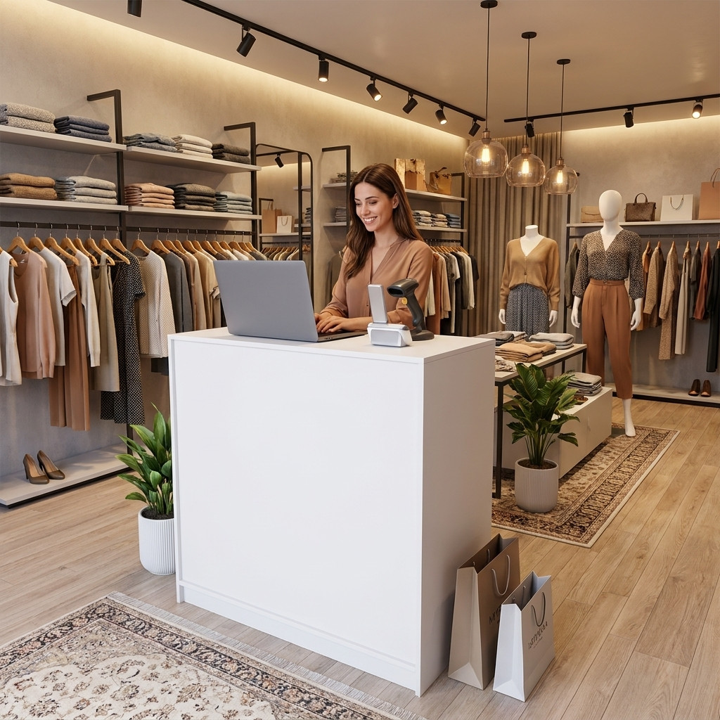 Balcão mdf loja de roupas Recepção Consultório Bar Comercio 90 cm branco sem gavetas