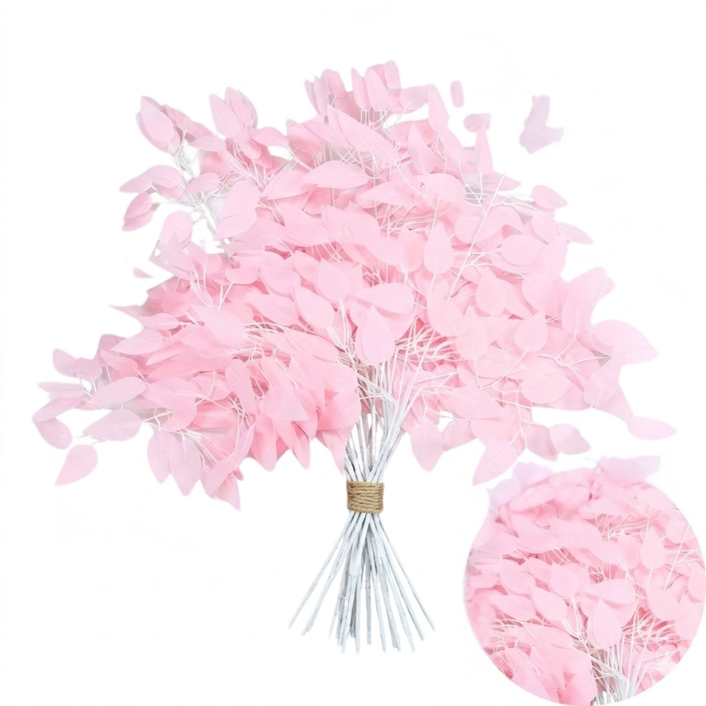 Flor Artificial Decorativa Com 12 Galhos Caules de Eucalipto Rosa- Castela