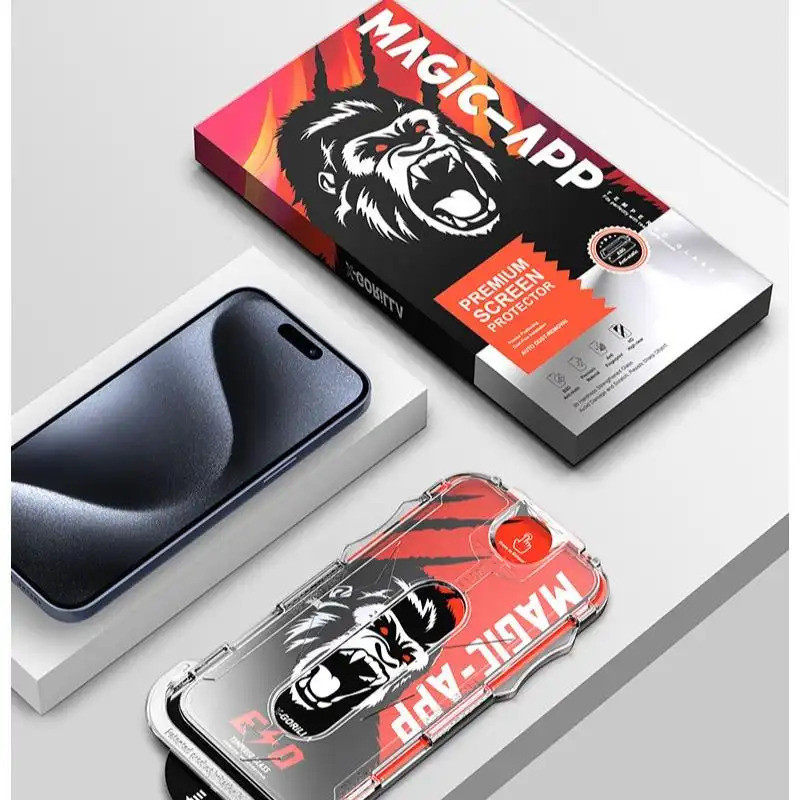 X-GORiLLA premium grade glass film, MAGIC-APP model, clear, anti-scratch, for all iPhone models, 90 day warranty.