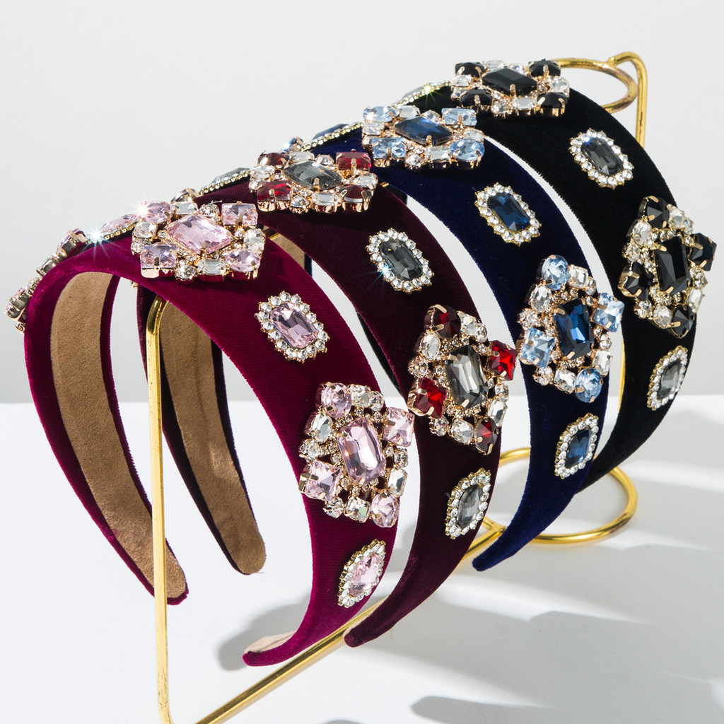 Retro de aba larga bandana de vidro incrustado diamante único moda bandana temperamento banquete acessórios para o cabel
