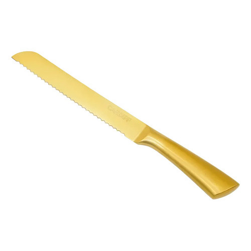 Faca Para Pão Serra Inox Dourada Gold 8 Serrilhada Inteiriça Luxo Bolo Grande Longa