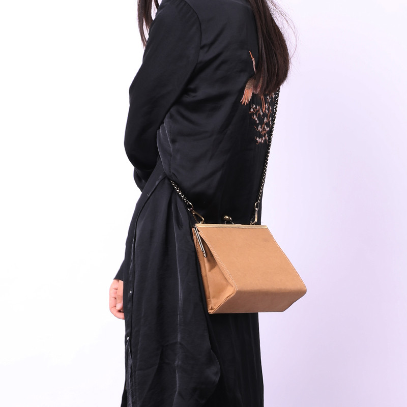Design Original lavável papel Kraft Retro pequeno quadrado saco único ouro Clip-On bolsa de ombro Cross-Body bolsa