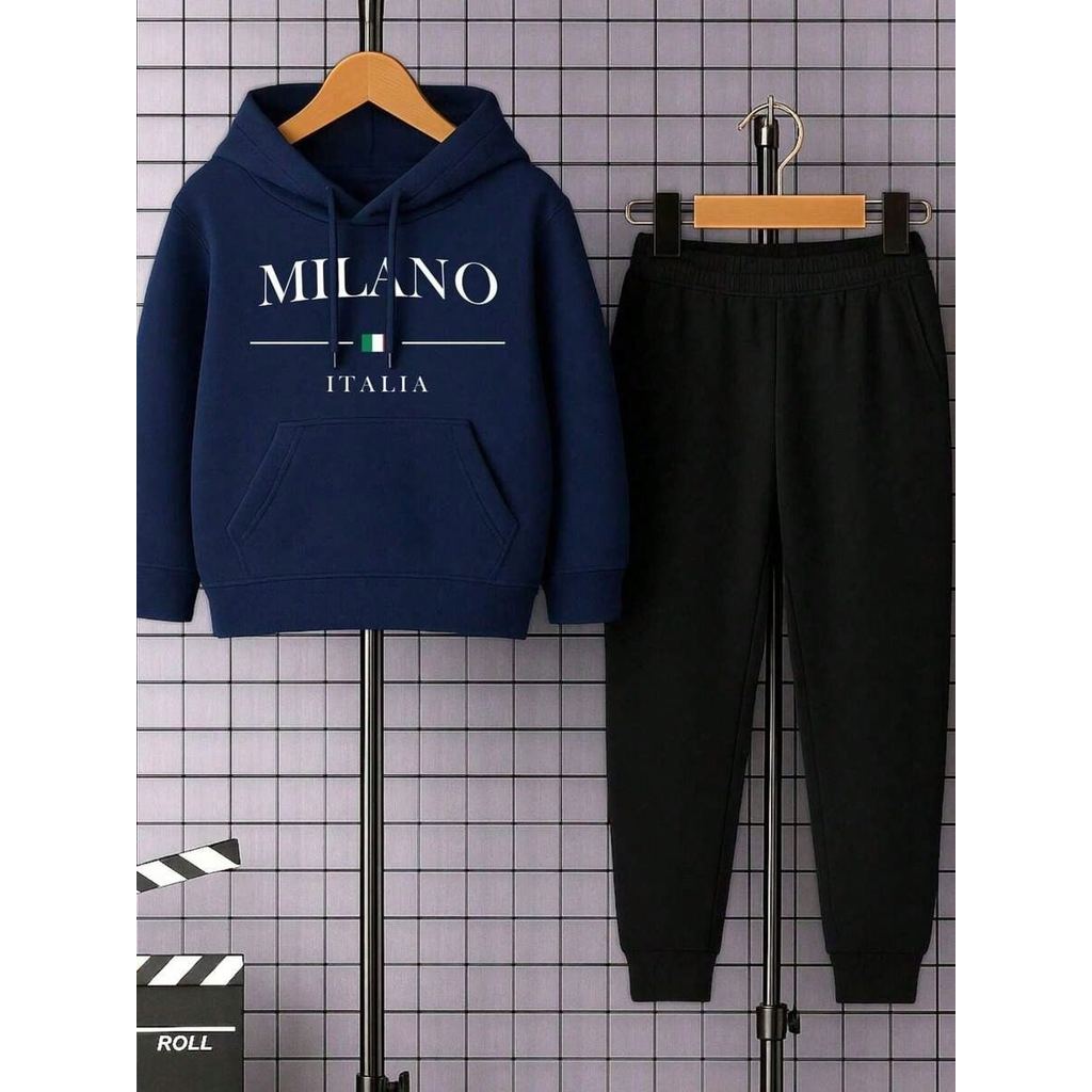Conjunto Moletom Infantil Milano Blusa de Frio Canguru Calça  Premium Com Capuz e Cordão Ajustavel