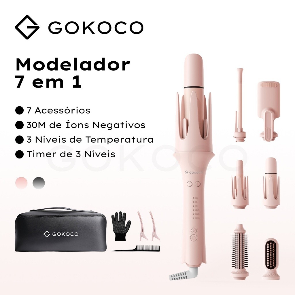 Gokoco 7 em 1 Modelador de Cachos Multifuncional íons negativos