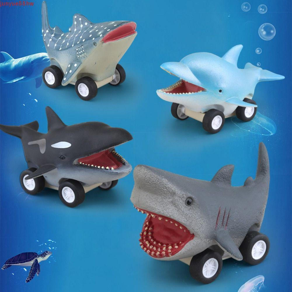 Brinquedo de carro de pressionar e andar, tubarão branco grande e golfinho fofo de inércia, brinquedo Montessori.