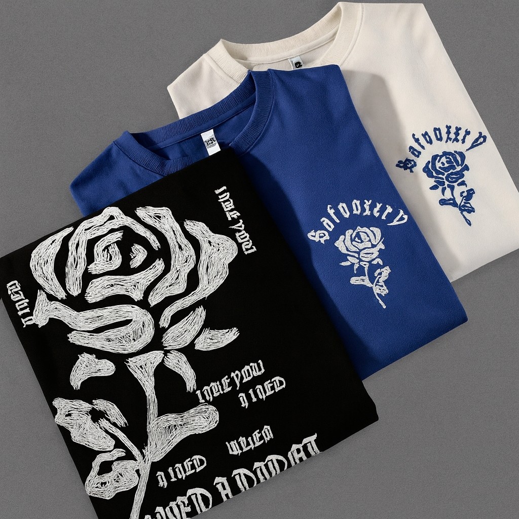 Camiseta Masculina Estampada Rosa Gótica Streetwear Camisa 100% Algodão Premium Reforçado