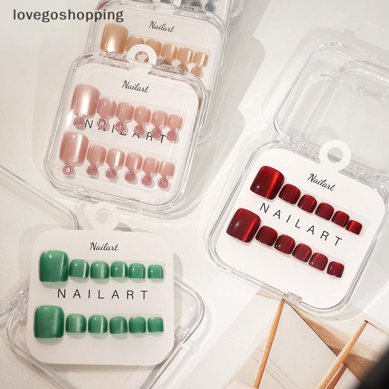[lovego] Conjunto De Unhas Falsas Para Dedos Dos Pés , 10 Peças , Olho De Gato , Colorido , Curto , Quadrado , Prensa Na