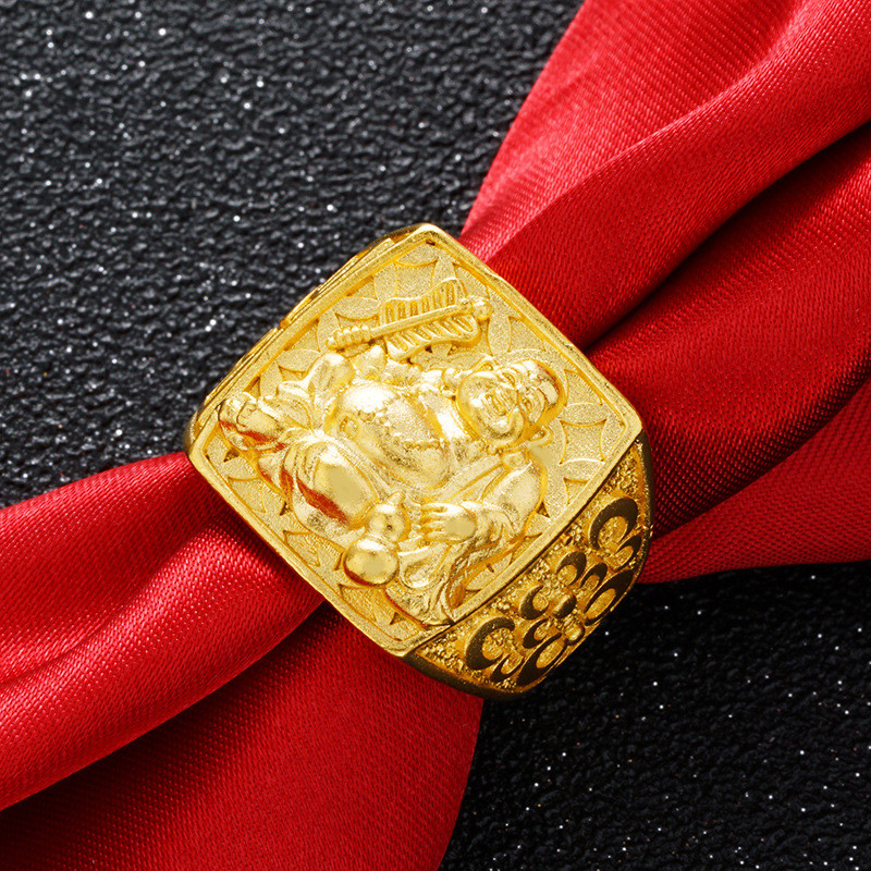 Liga de cobre rindo buda anel aberto cobre banhado a ouro Real Maitreya buda alta imitação 24k anel de ouro masculino lo