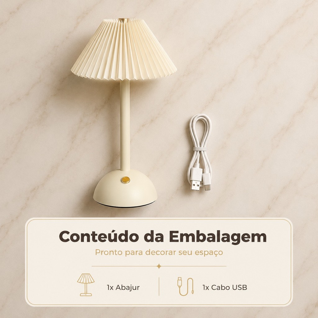 Abajur de Mesa Plissado LED 3 Cores Minimalista Creme — foto 9