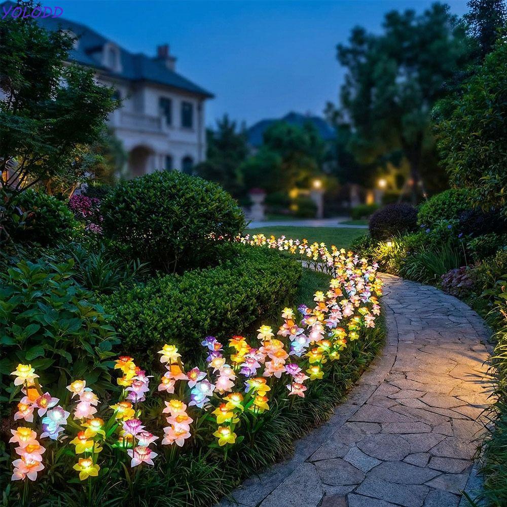Luzes Solares De Jardim Yoloqx , Lâmpadas De Estaca De Narciso Com Design Automático/À Prova D'água , Plantas Artificiai