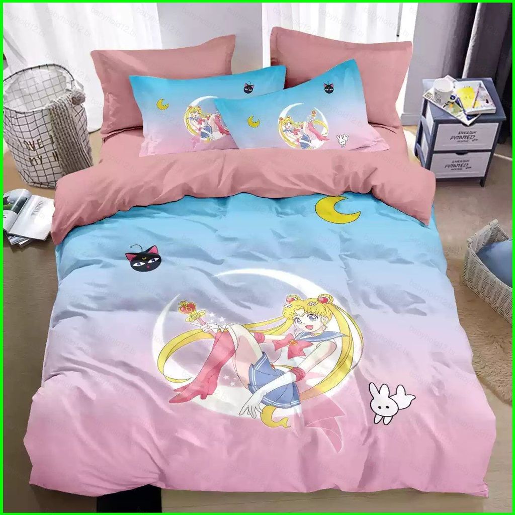 BB12 Pokémon Sailor Moon 4 Em 1 Lençol Capa De Edredão Fronha Conjunto De Cama Lavável Anime Terno BB12