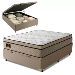 Cama Box Baú Colchão Casal Gazin Inglaterra Premium Molas Ensacadas e Euro Pillow 138x188x73cm