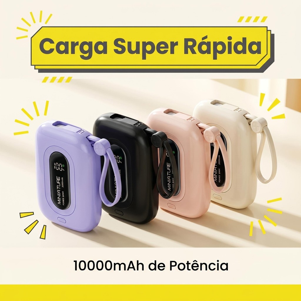 Carrega Super Rápido Power Bank De 10000 MAh Com USB Universal‌, Compacto, Portátil E Com Exibidor Numérico VIVA