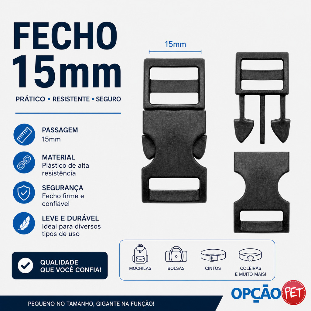 Fecho De Engate Rápido 15mm   Plástico
