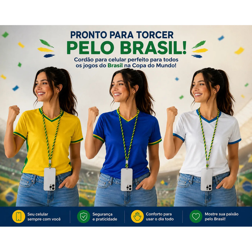 Cordão Cordinha Para Celular Brasil Verde Amarelo Universal