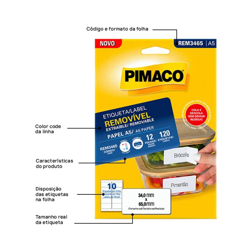Etiqueta inkjet/laser removível A5 REM3465 com 120 unidades Pimaco — imagem 2 de 2