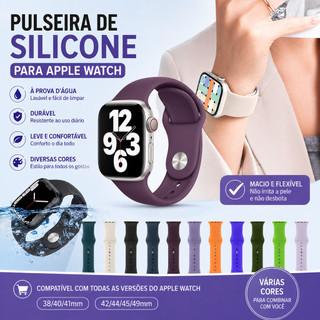 Pulseira Silicone Apple Watch 38mm 40mm 41mm 42mm 44mm 45mm 49mm Ultra Ajustável Esportiv…