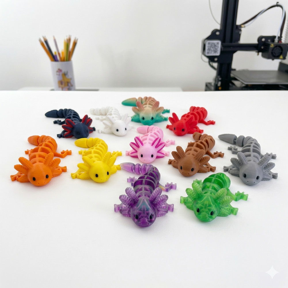 Axolote Articulado Flexível Impressão 3D Articulado Colorido