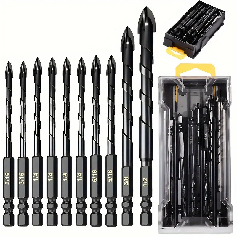10 Peças De Kit De Broca De Concreto , Adequado Para Vidro Plástico Madeira Tijolo Carboneto De Tungstênio Liga Dura Bro