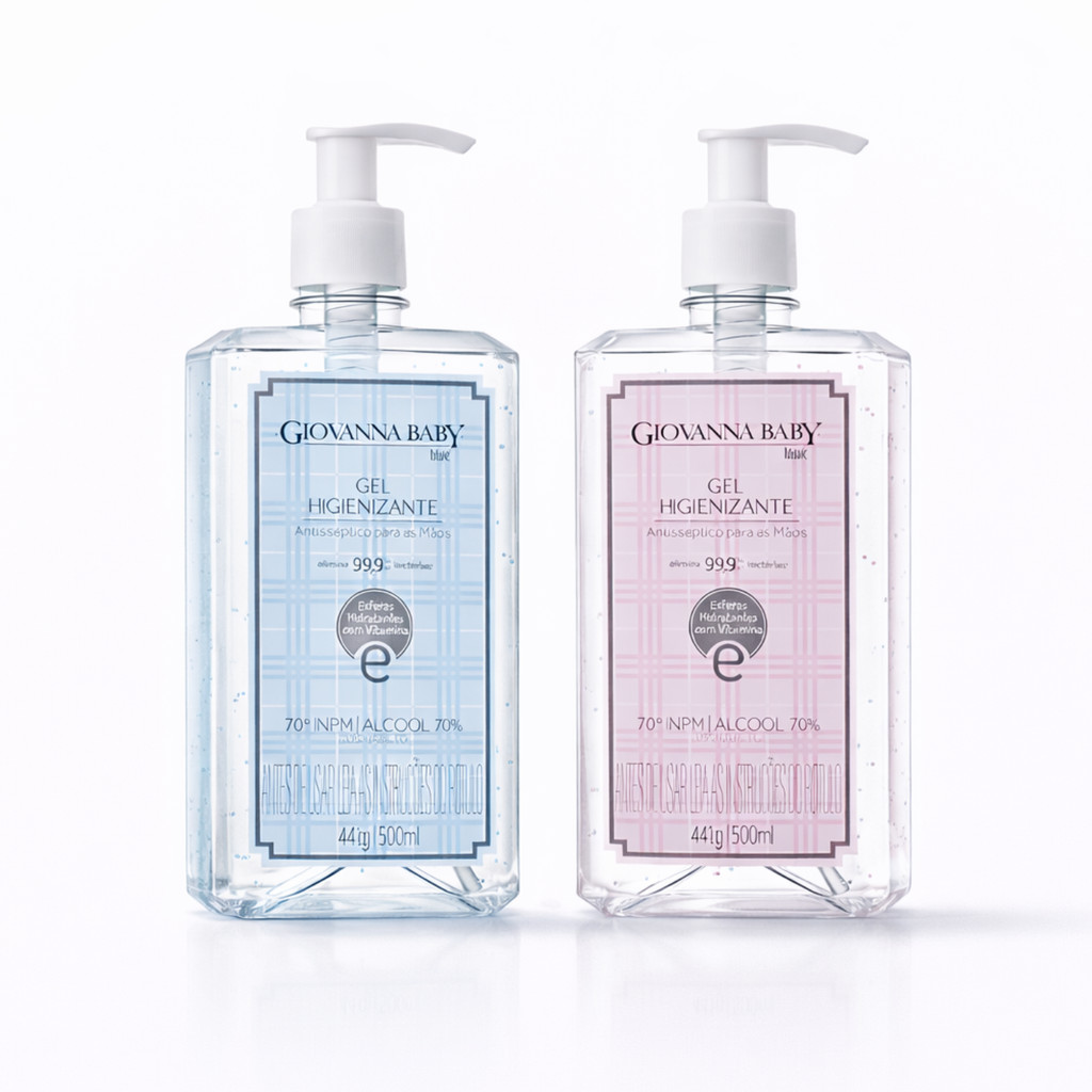 Kit 2 Álcool em Gel Giovanna Baby | 500ml Blue e 500ml Classic | 70° INPM | Ecônomia