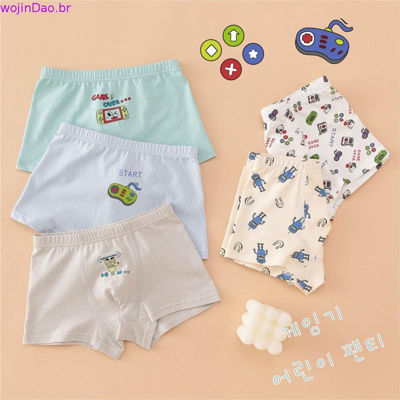 cueca infantil menino algodão cueca box infantil 5 Pacotes de Cuecas Boxer para Meninos com Estampa de Robô Classe A Alg