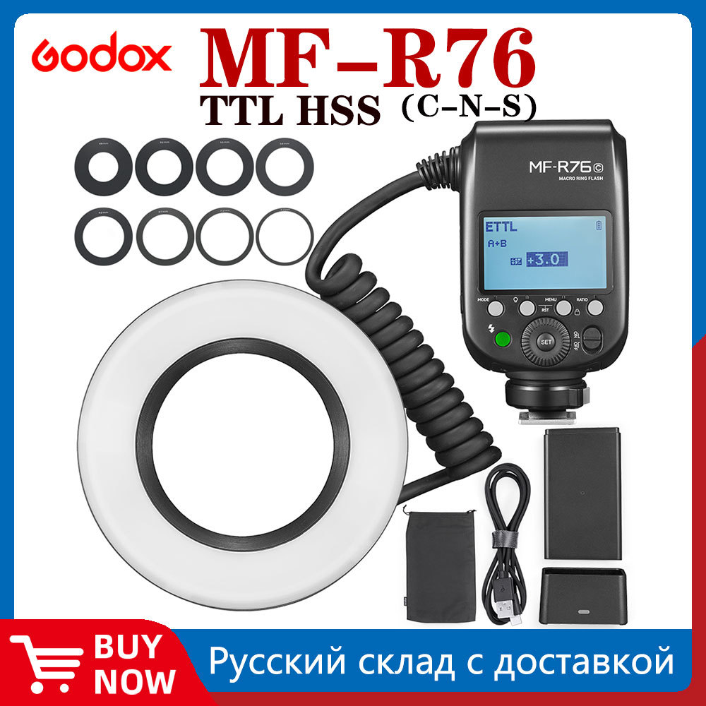 Godox MF-R76C R76N R76S TTL HSS 2.4G Macro Sem Fio LED Ring Light Anel De Luz Speedlite Flash Para Câmera Canon Nikon So