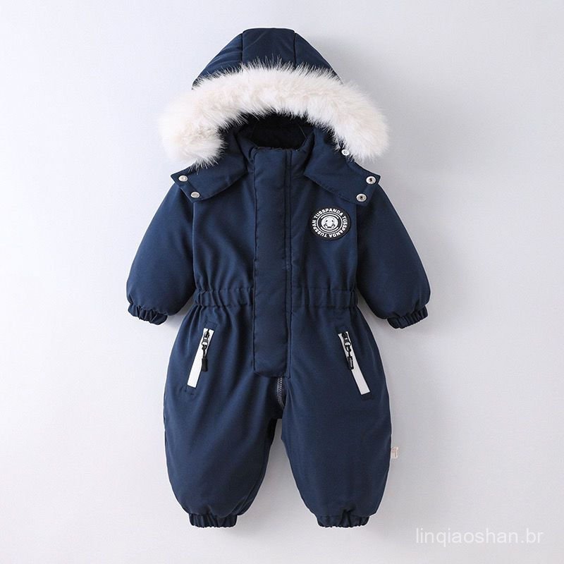 Roupa de Inverno Quente para Bebês, Casaco com Capuz à Prova de Neve para Meninas, Macacão Impermeável para Esqui, Jaque