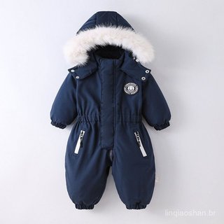Roupa de Inverno Quente para Bebês, Casaco com Capuz à Prova de Neve para Meninas, Macacão Impermeável para Esqui, Jaque