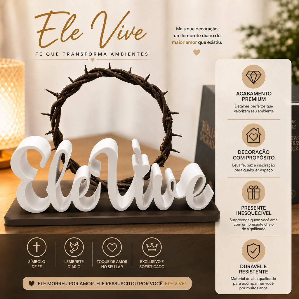 🔥 Ele Vive Decorativo Cristão Com Coroa de Espinhos Enfeite Gospel Ele /Mesa Presente Exclusivo Top