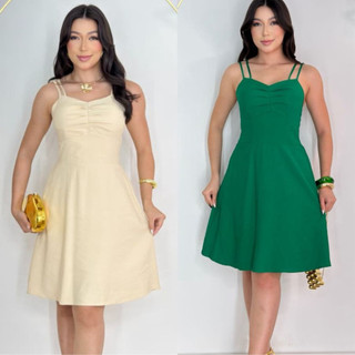 KIT 2 peças vestido evasê feminino leve elegante dia dia casual