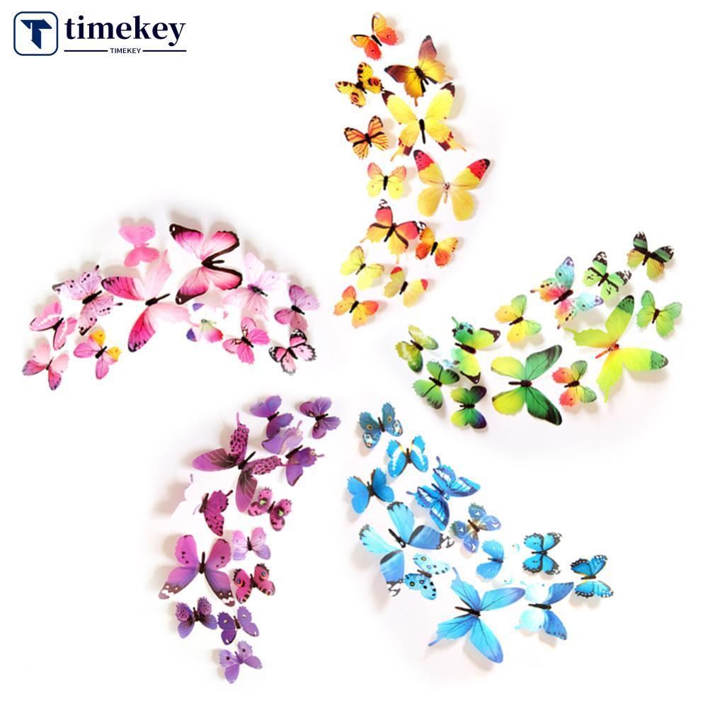 TIMEKEY 12 Peças Adesivo De Borboleta 3D Colorido Arte Design Decalque Parede Faça Você Mesmo Decoração De Casa E9J4